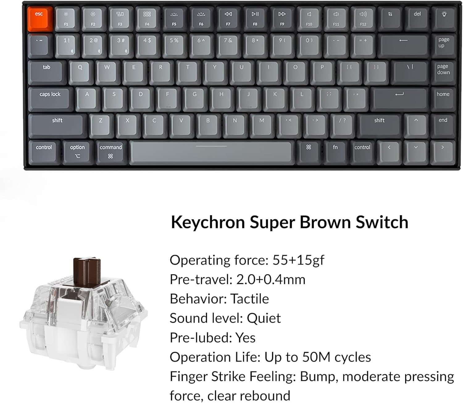 K2 75% Layout RGB Bluetooth Wireless Mechanical Keyboard with  Super Brown Switch/Anti Ghosting/N-Key Rollover, Compact 84 Keys USB Wired Gaming Keyboard for Mac Windows-Version 2 |  Super Brown Switch/Anti Ghosting/N-Key Rollover, 84 Keys USB Wired Gaming Keyboard for Mac Windows
