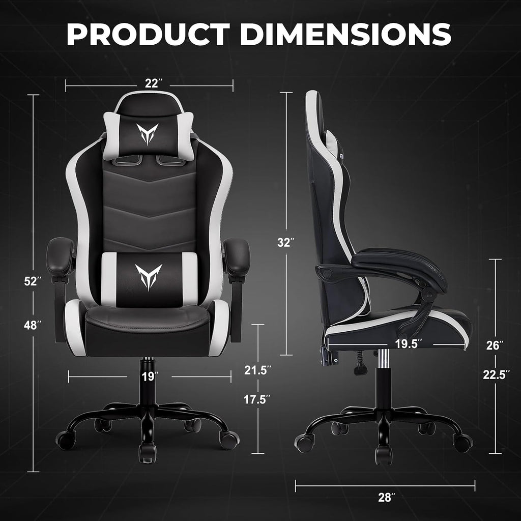 Gaming Chair High Back Computer Chairs for Adults, Ergonomic Height Adjustable Recliner Chair 300Lbs with Linkage Armrest and Lumbar Support for Home Office, White