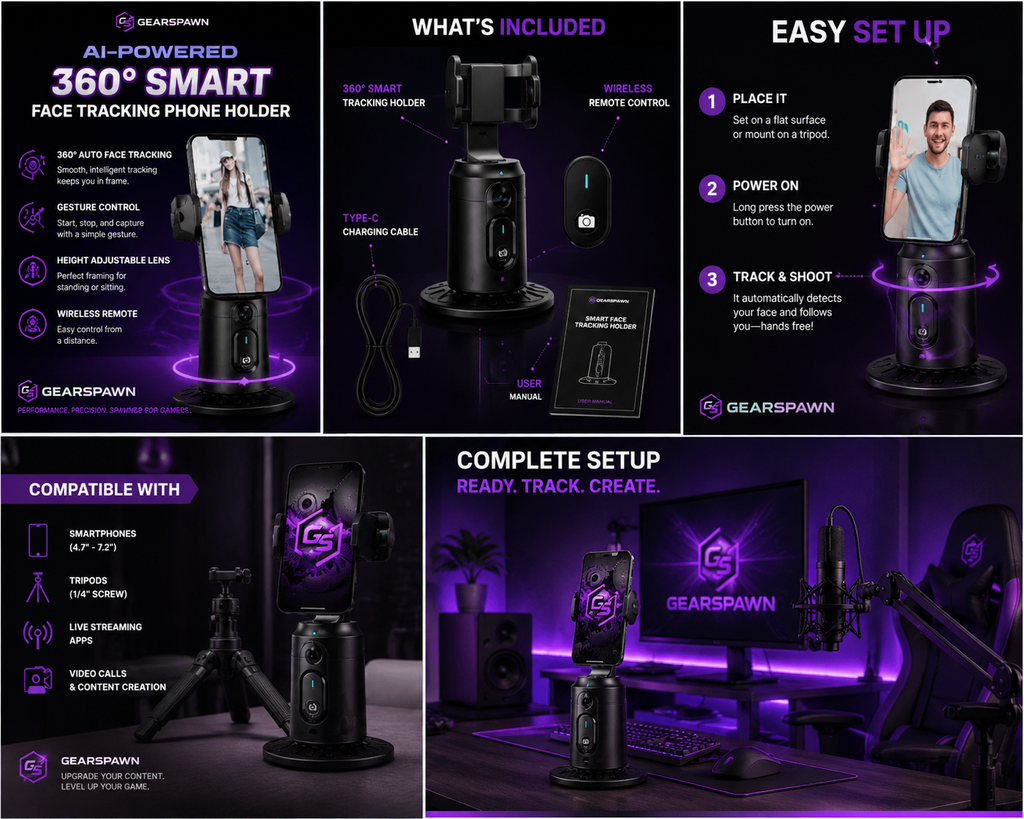 AI-Powered 360° Smart Face Tracking Phone Holder