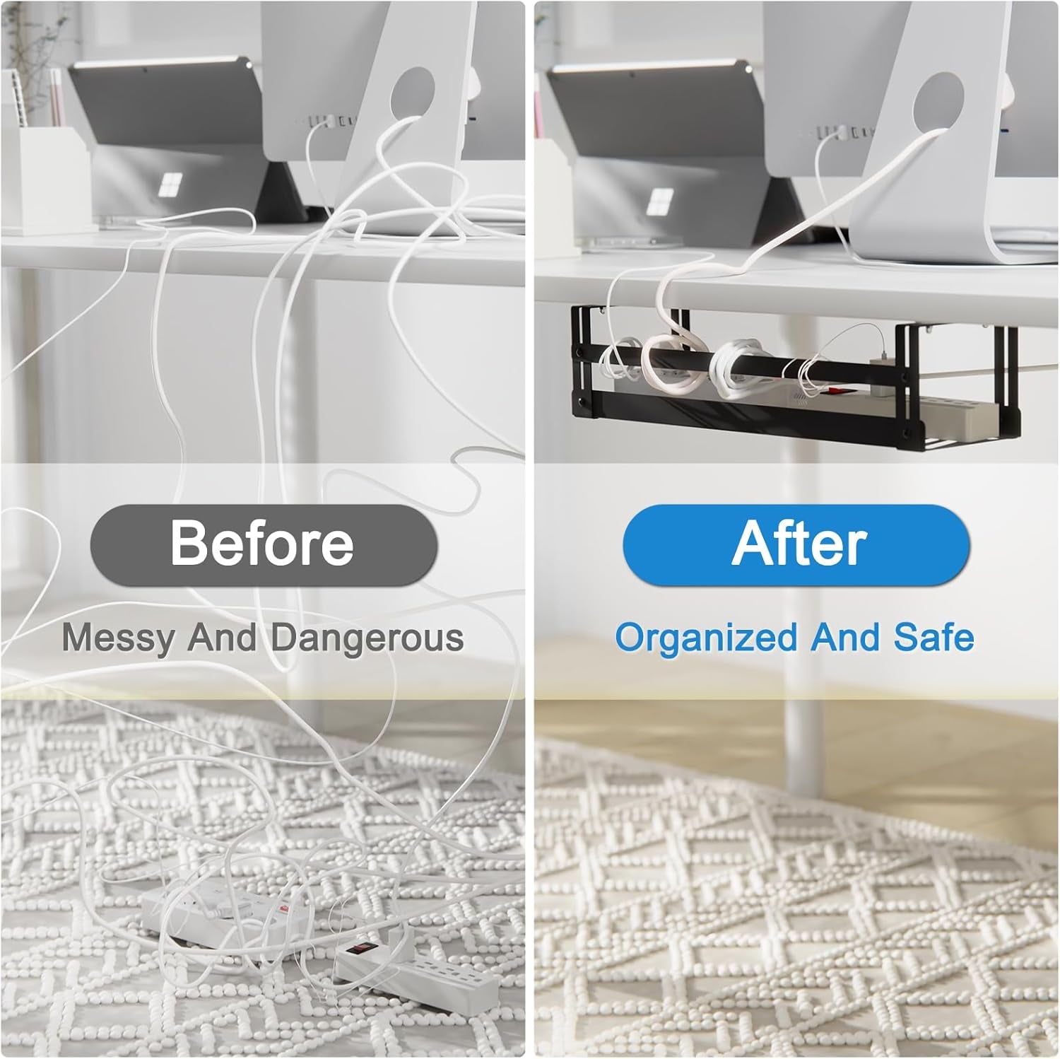 under Desk Cable Management Tray, 17 in Metal Cable Tray Basket