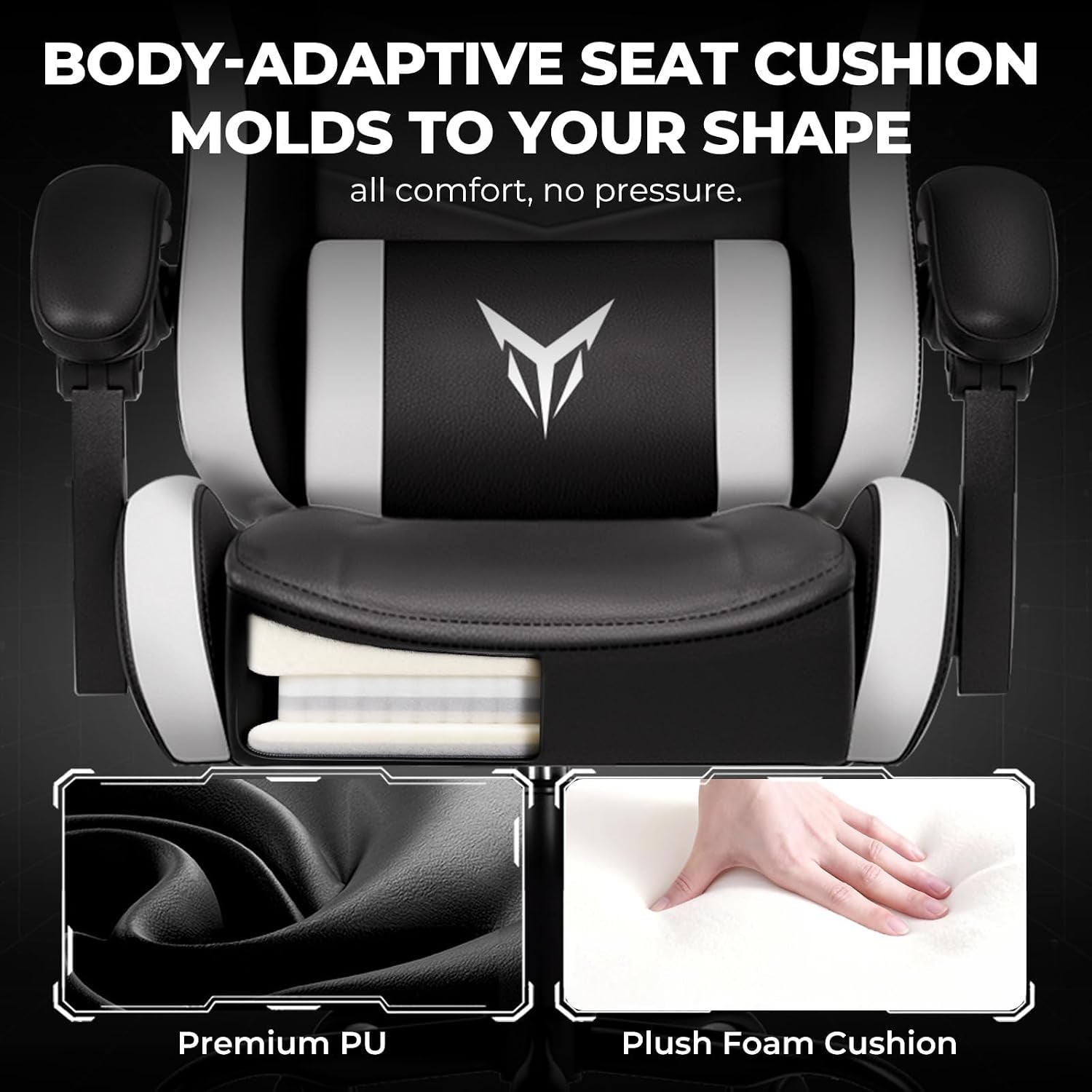 Gaming Chair High Back Computer Chairs for Adults, Ergonomic Height Adjustable Recliner Chair 300Lbs with Linkage Armrest and Lumbar Support for Home Office, White