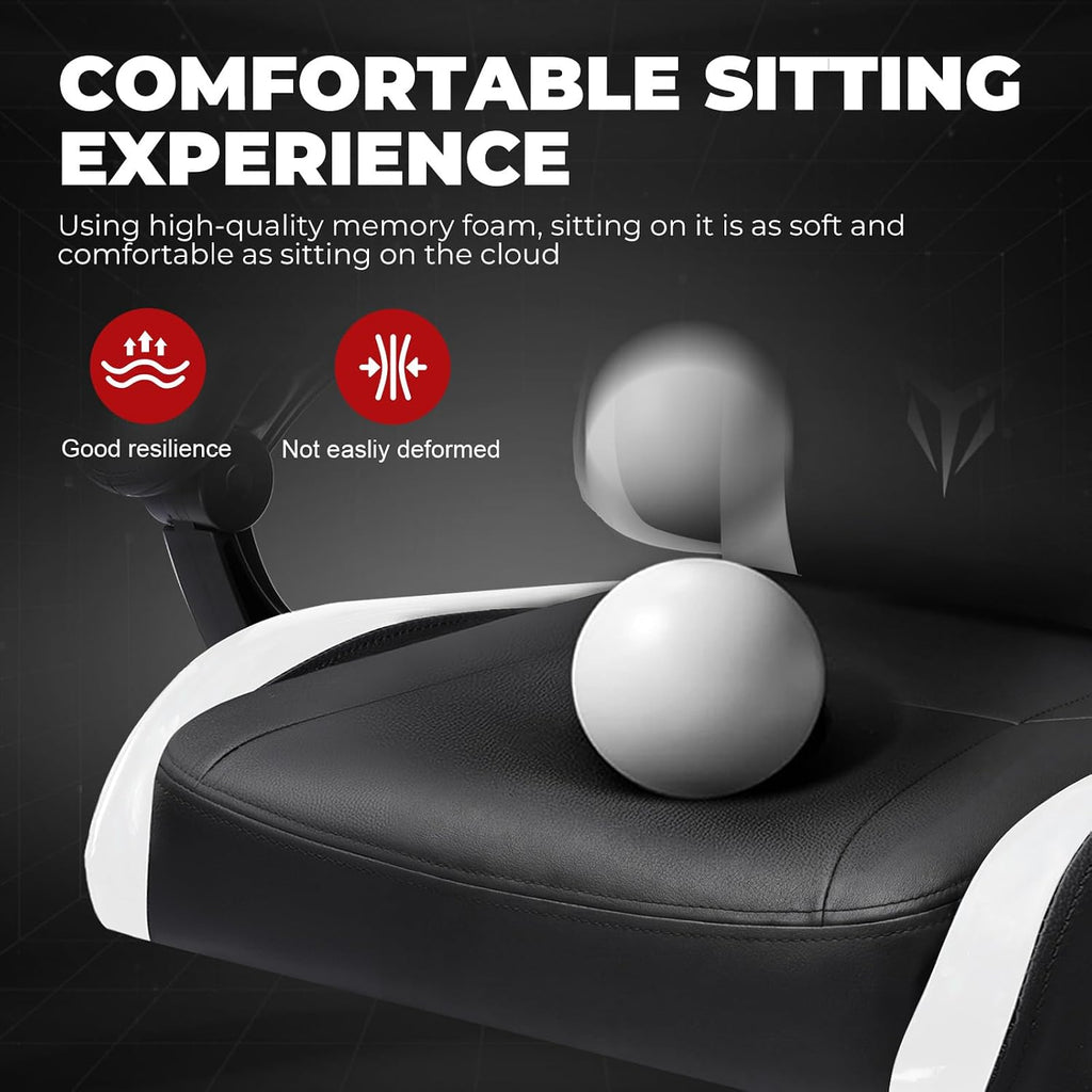 Gaming Chair High Back Computer Chairs for Adults, Ergonomic Height Adjustable Recliner Chair 300Lbs with Linkage Armrest and Lumbar Support for Home Office, White